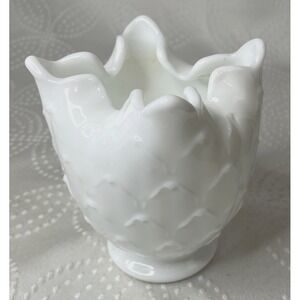 Vintage Imperial Glass Milk Glass Artichoke Pinched Crimped Vase Planter 5x4 3/4